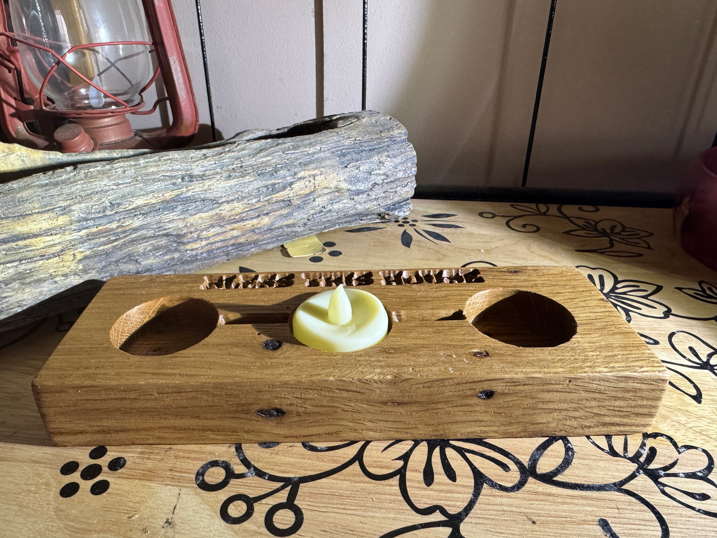 Rustic Oak Tea Light Holder